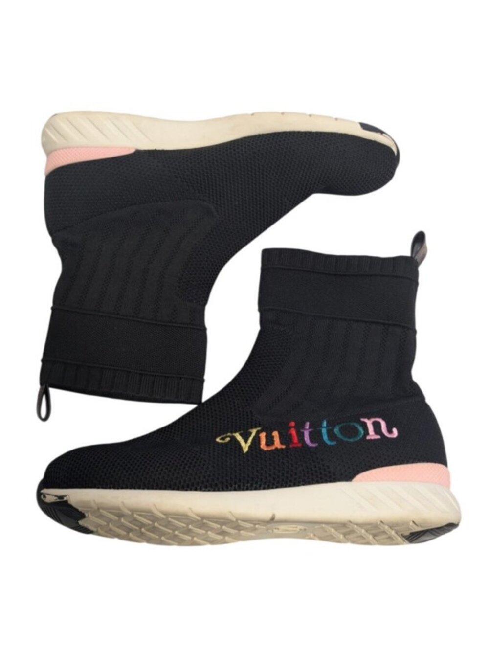 Louis Vuitton Aftergame Black Knit Sneaker Boot Rainbow Logo Y2K Size 7 - Picture 2 of 6